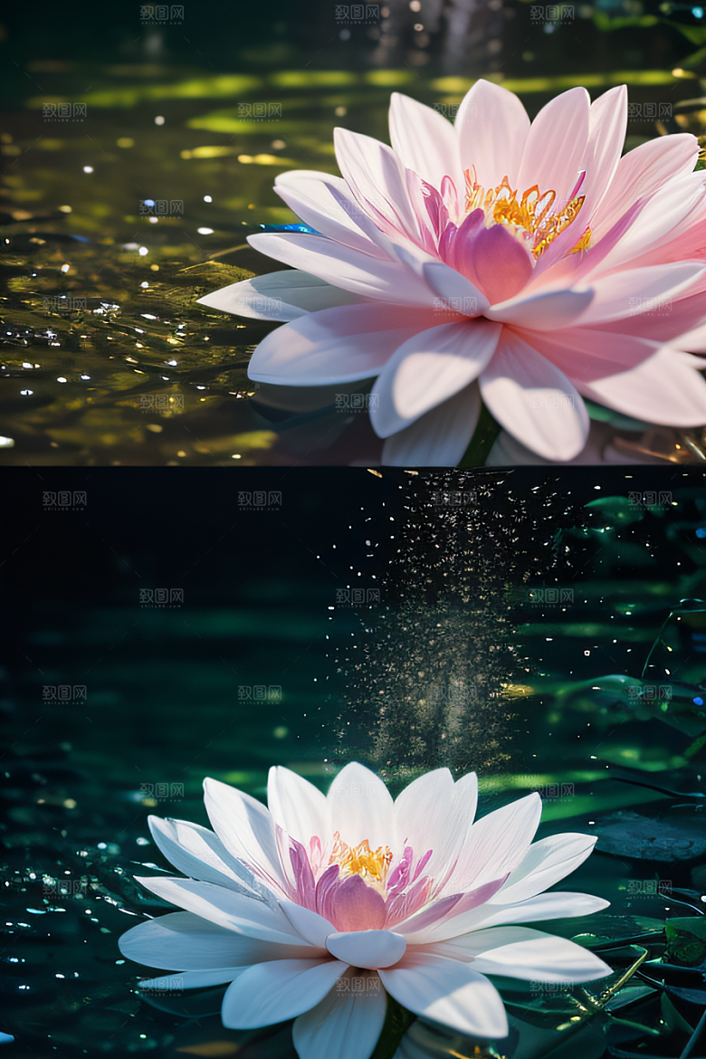 水流湍急中的花朵绽放美丽奇观