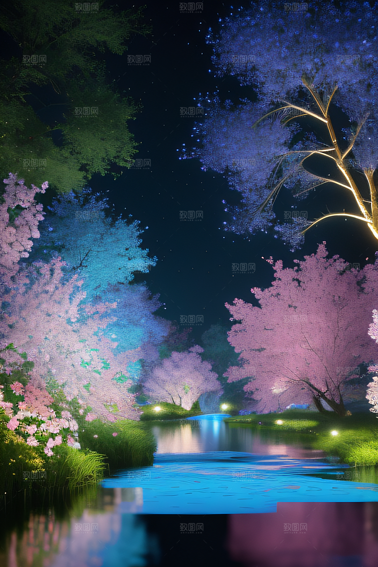 水流湍急中的花朵绽放美丽奇观