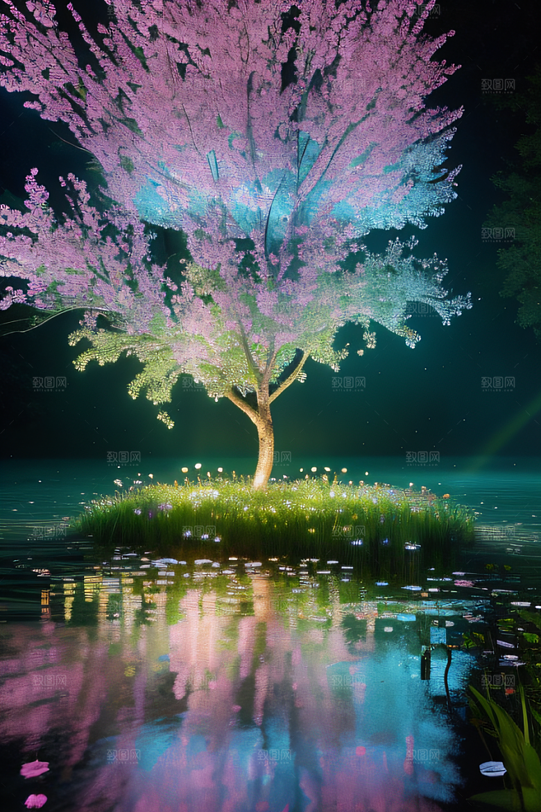 水流湍急中的花朵绽放美丽奇观