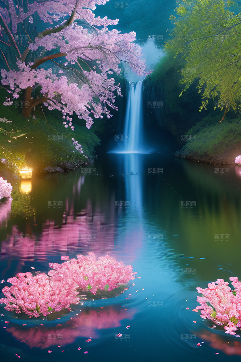 水流湍急中的花朵绽放美丽奇观