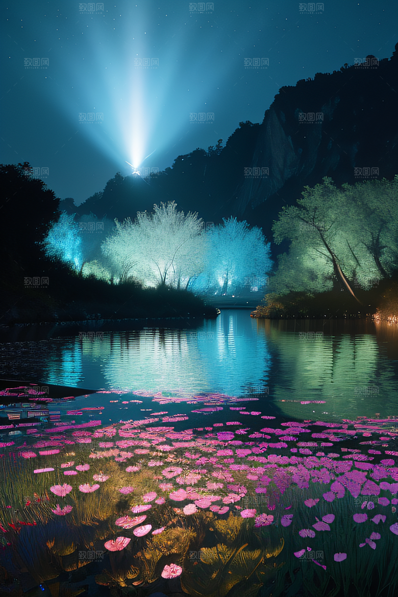 水流湍急中的花朵绽放美丽奇观