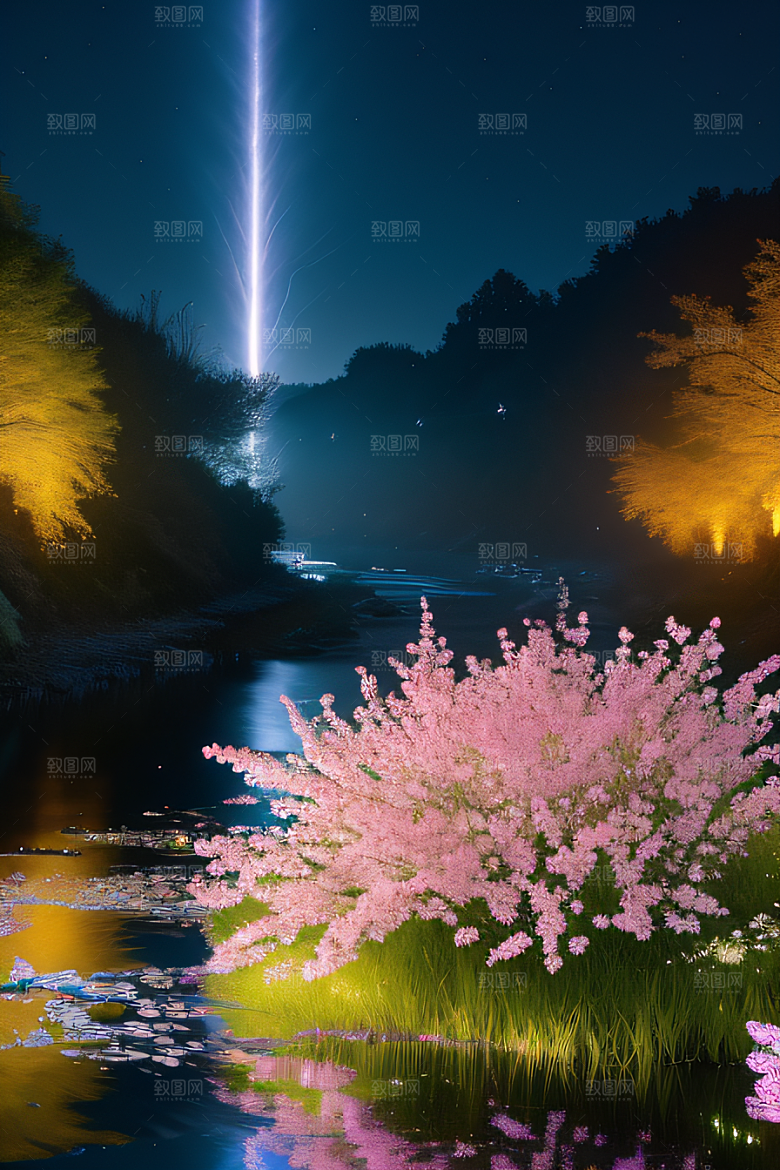 水流湍急中的花朵绽放美丽奇观