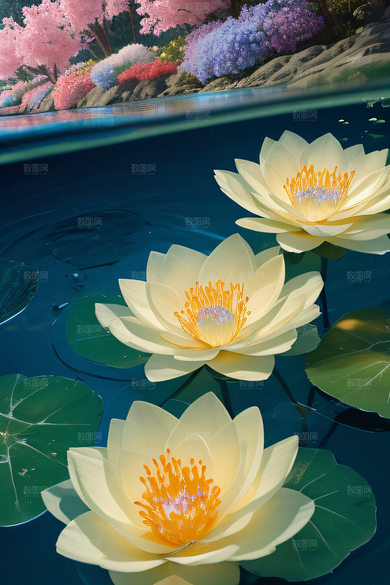水流湍急中的花朵绽放美丽奇观