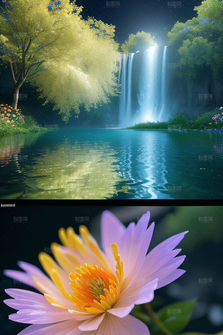 水流湍急中的花朵绽放美丽奇观