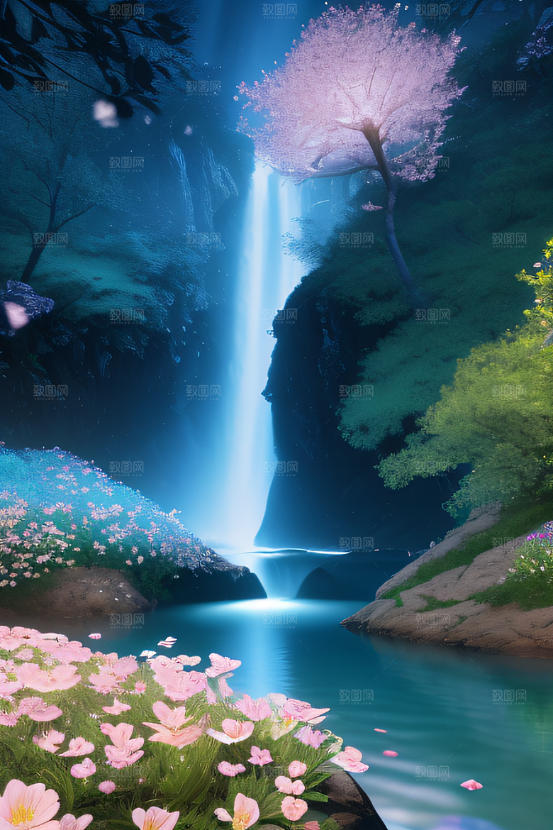 水流湍急中的花朵绽放美丽奇观