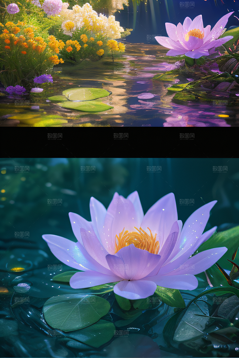水流湍急中的花海奇观视觉盛宴