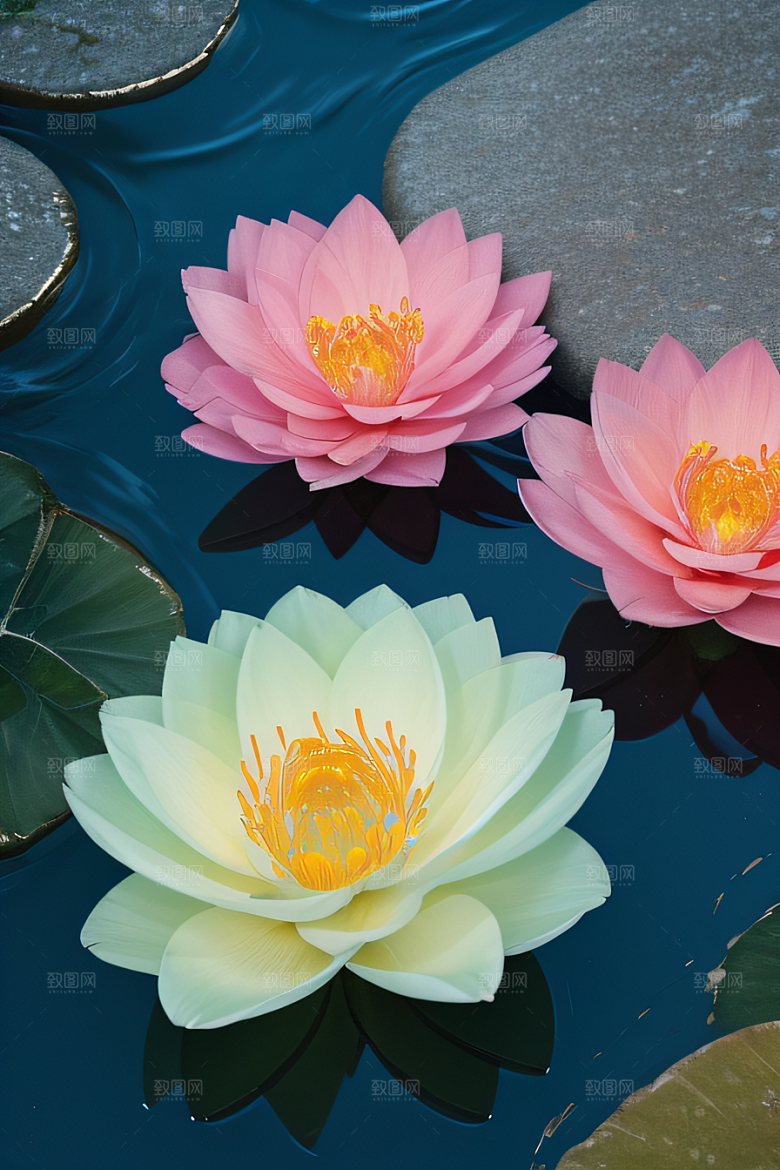 水流湍急中的花海奇观视觉盛宴