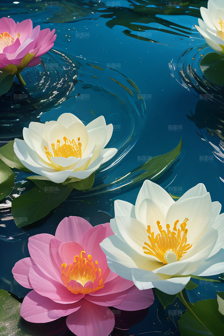 水流湍急中的花海奇观视觉盛宴