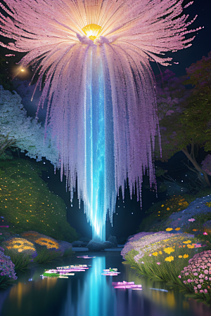 水流湍急中的花海奇观视觉盛宴