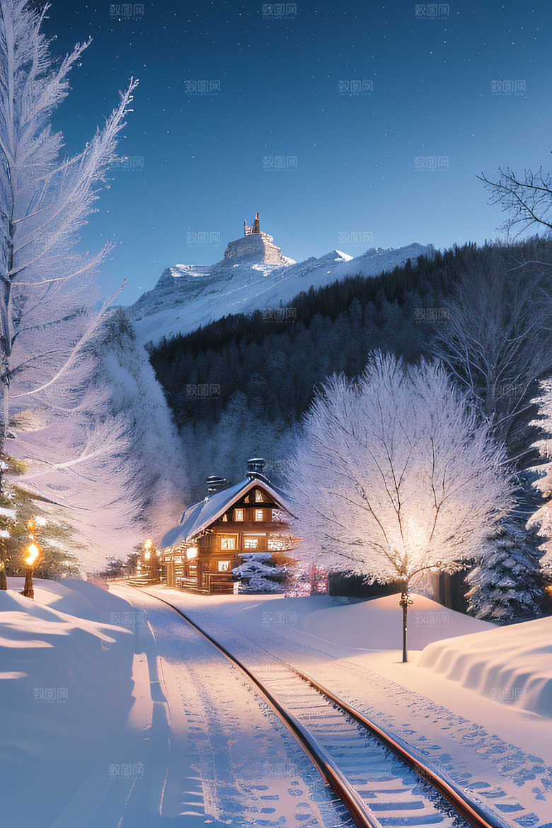 瑞士小镇冬日的雪景仙境