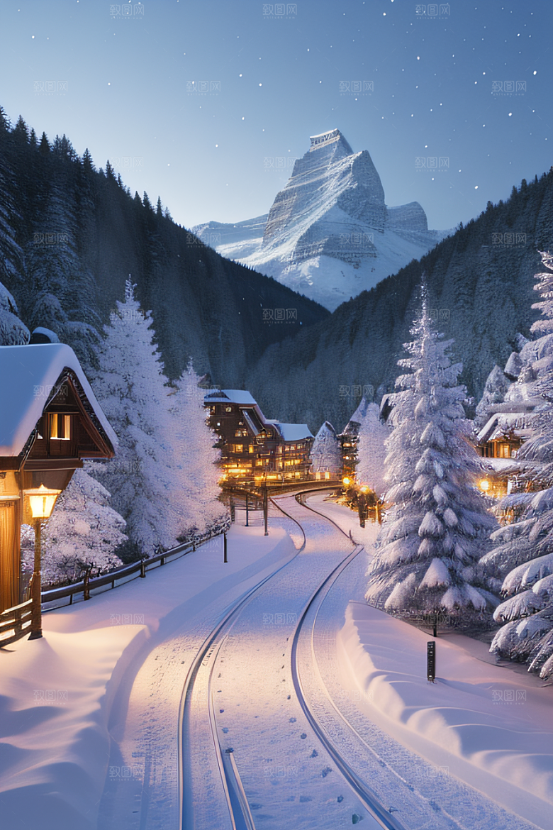 雪景下的瑞士小镇美景