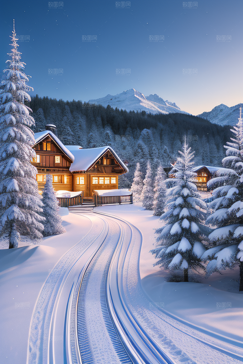 雪景下的瑞士小镇美景
