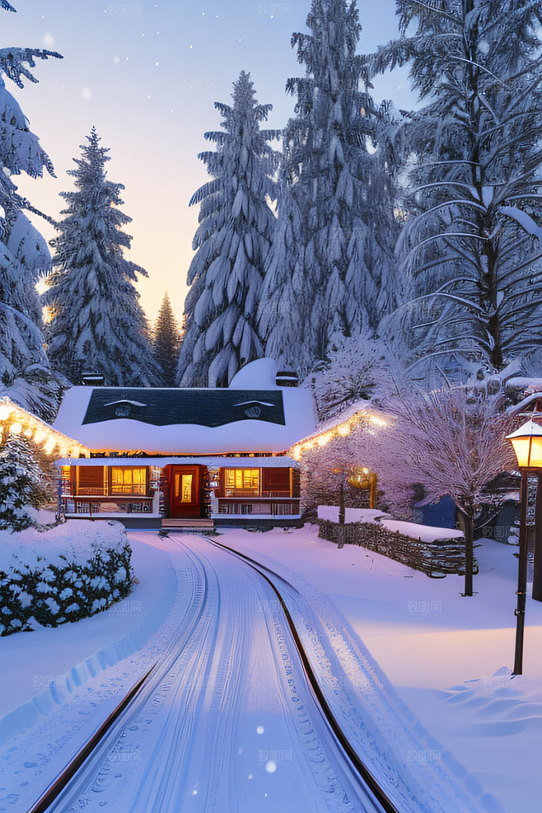 瑞士小镇冬日的雪景仙境
