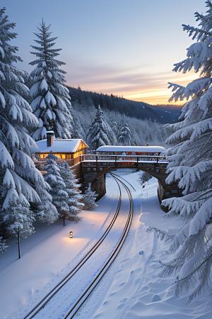 瑞士小镇冬日的雪景仙境