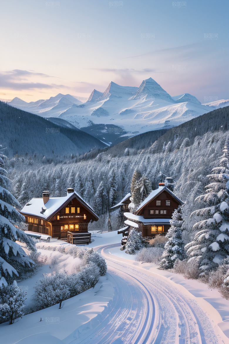雪景下的瑞士小镇美景