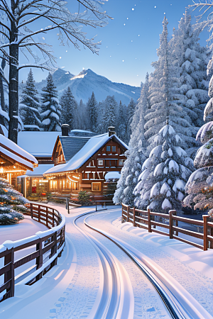雪景下的瑞士小镇美景