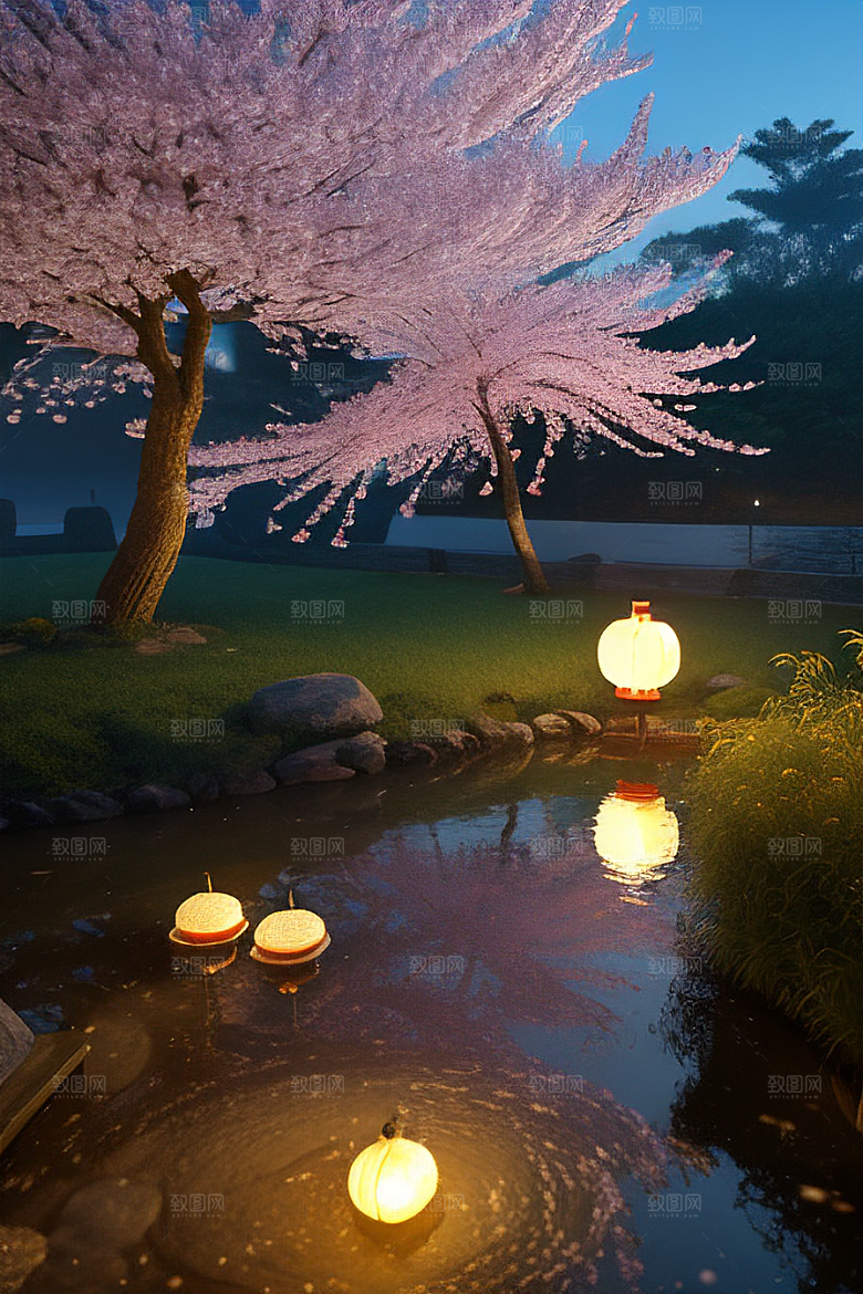 浪漫之夜樱花与圆月
