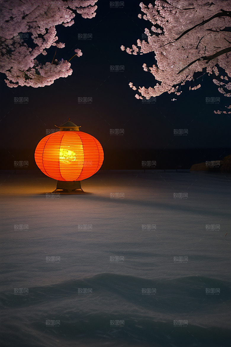 浪漫之夜樱花与圆月