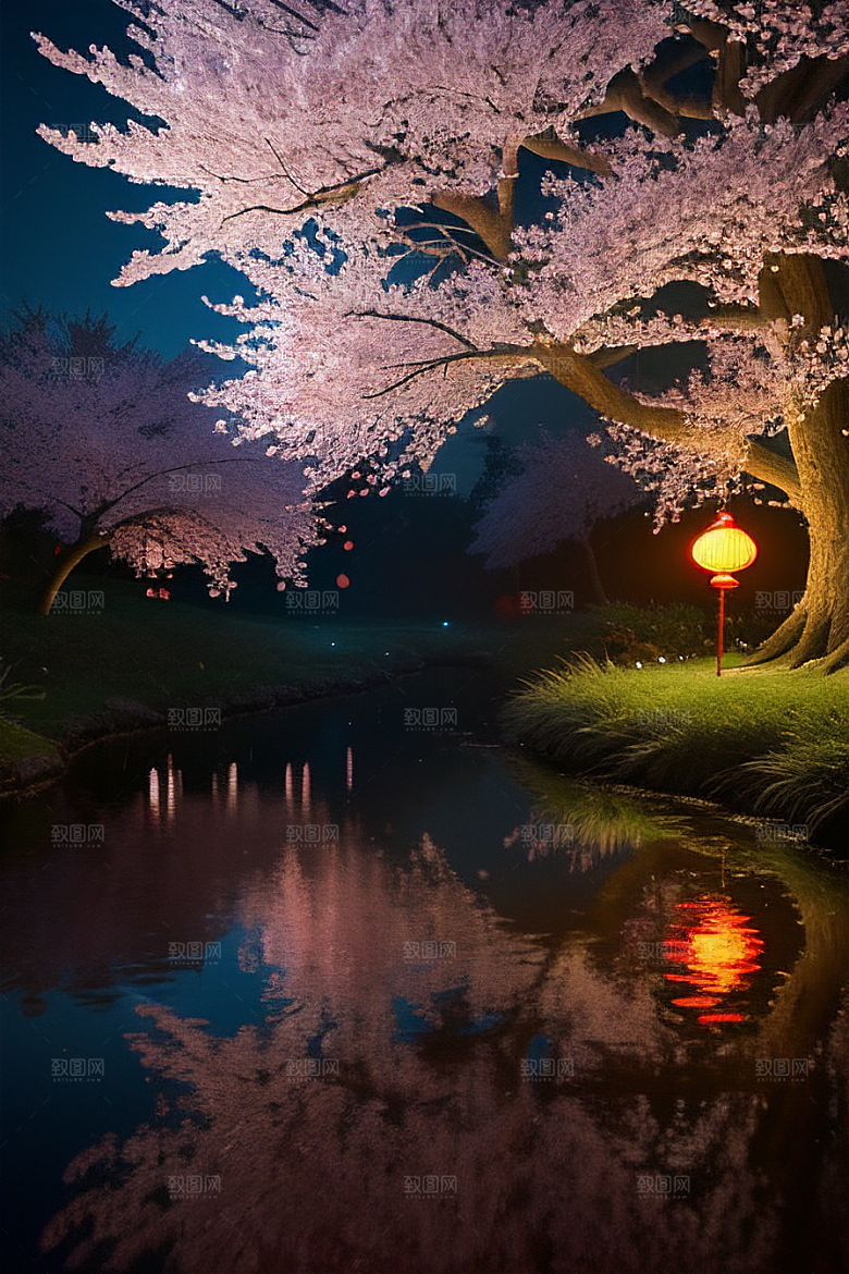 浪漫之夜樱花与圆月