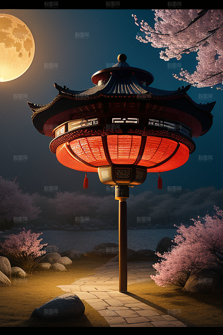 浪漫之夜樱花与圆月