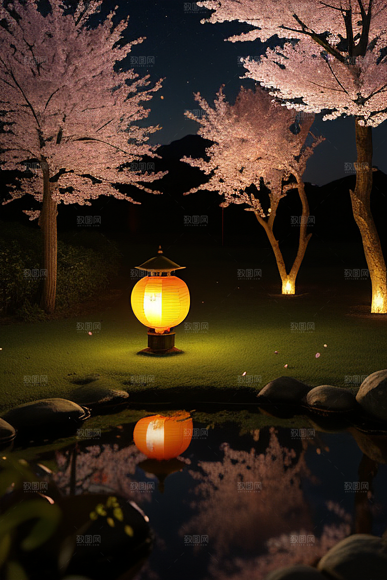 梦幻之夜月色与樱花
