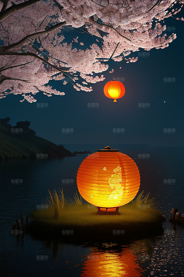 梦幻之夜月色与樱花