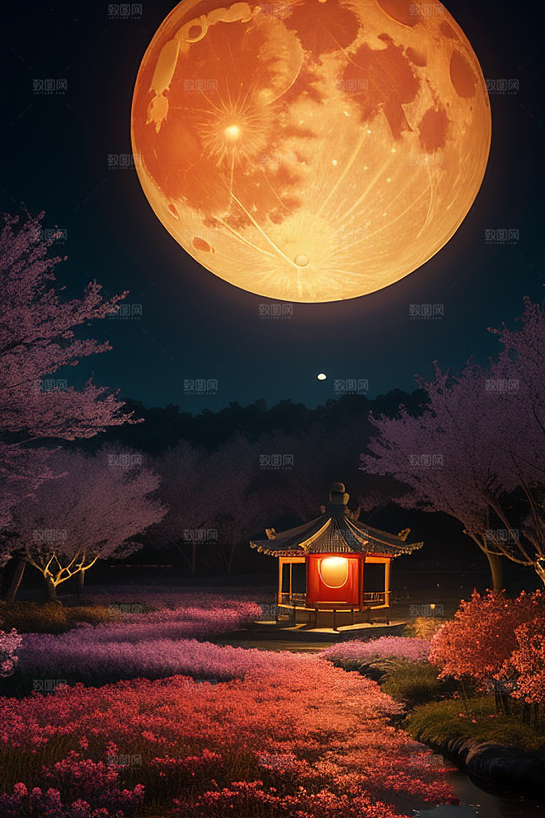 浪漫的画面中秋夜情景