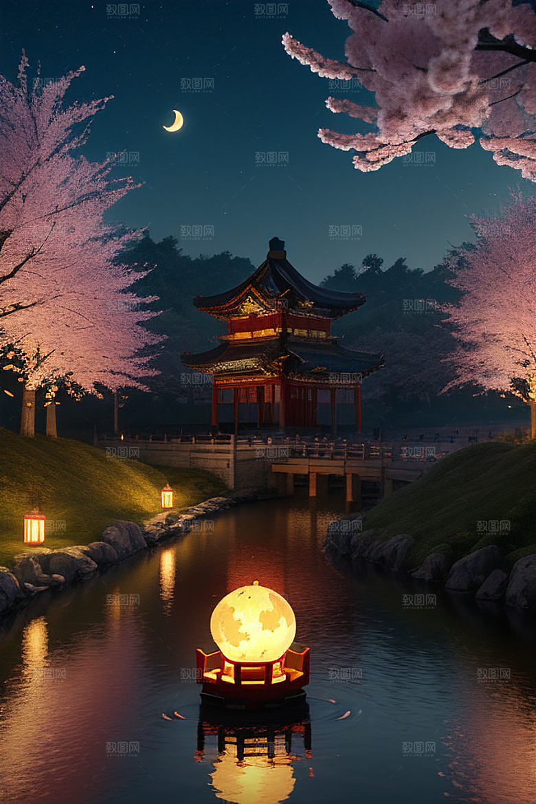 浪漫的画面中秋夜情景
