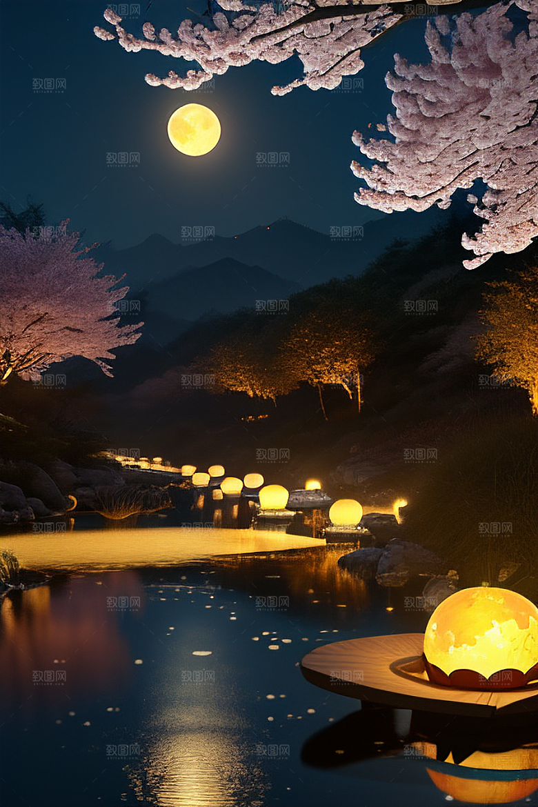 浪漫的画面中秋夜情景