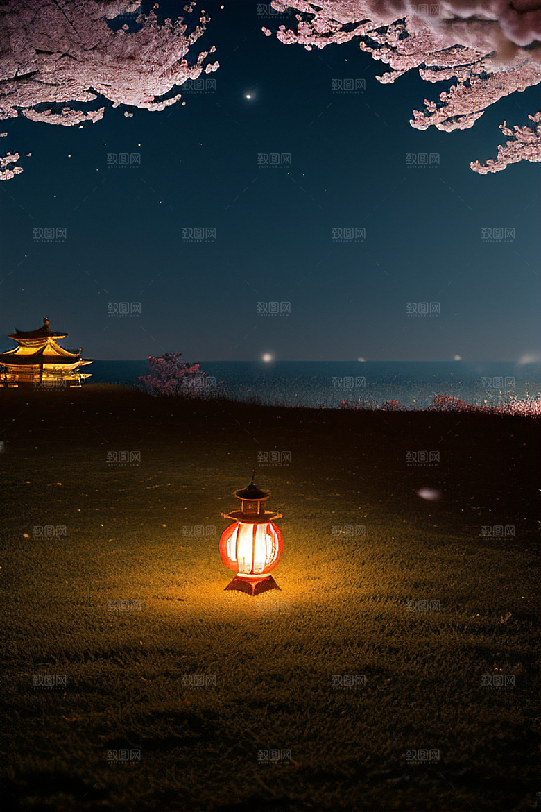 浪漫之夜樱花与圆月