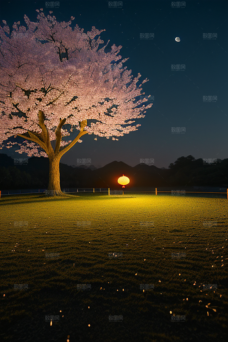 浪漫之夜樱花与圆月