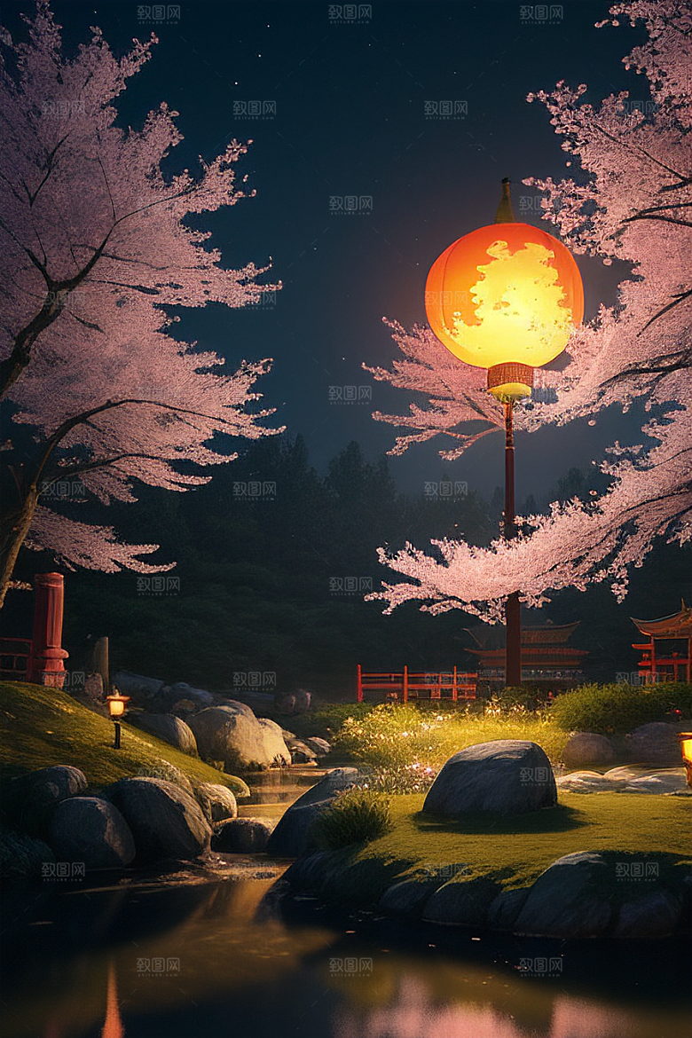 浪漫之夜樱花与圆月