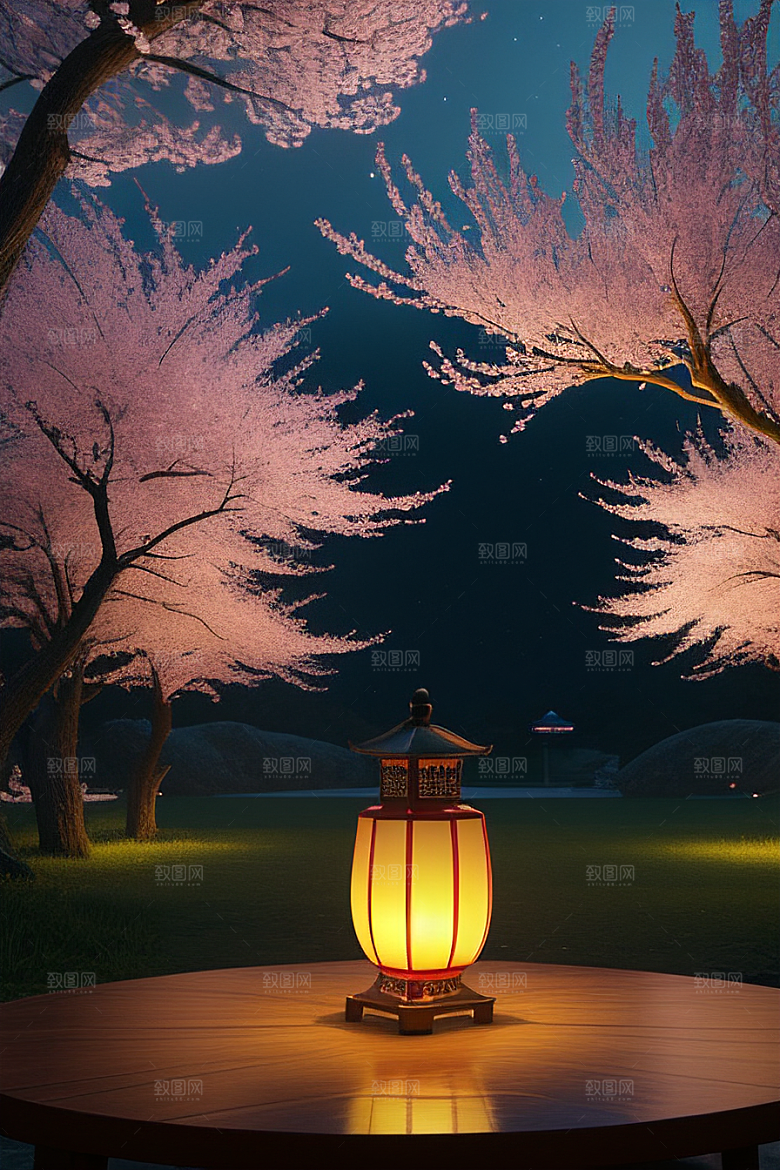中秋月圆夜樱花与美景
