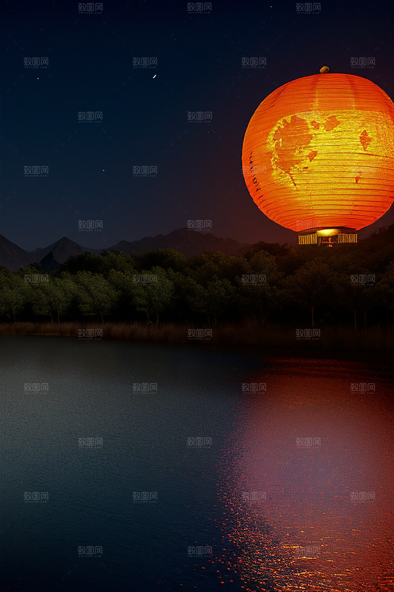 中秋月圆夜樱花与美景