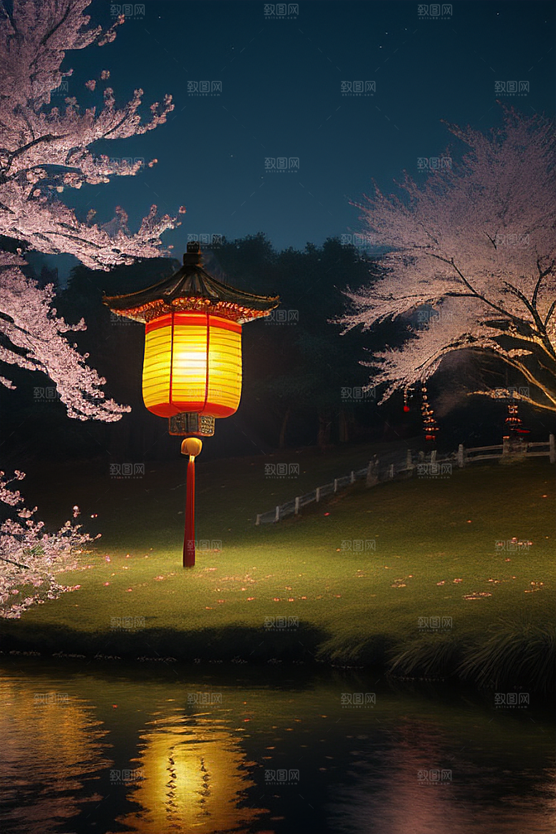 梦幻之夜月色与樱花