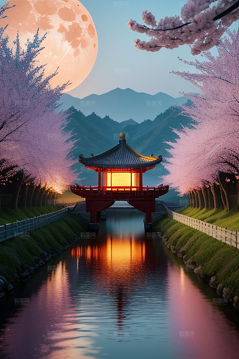 浪漫的画面中秋夜情景