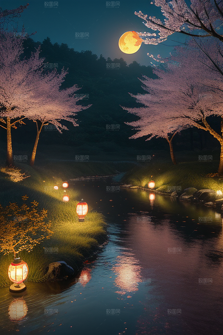 浪漫的画面中秋夜情景