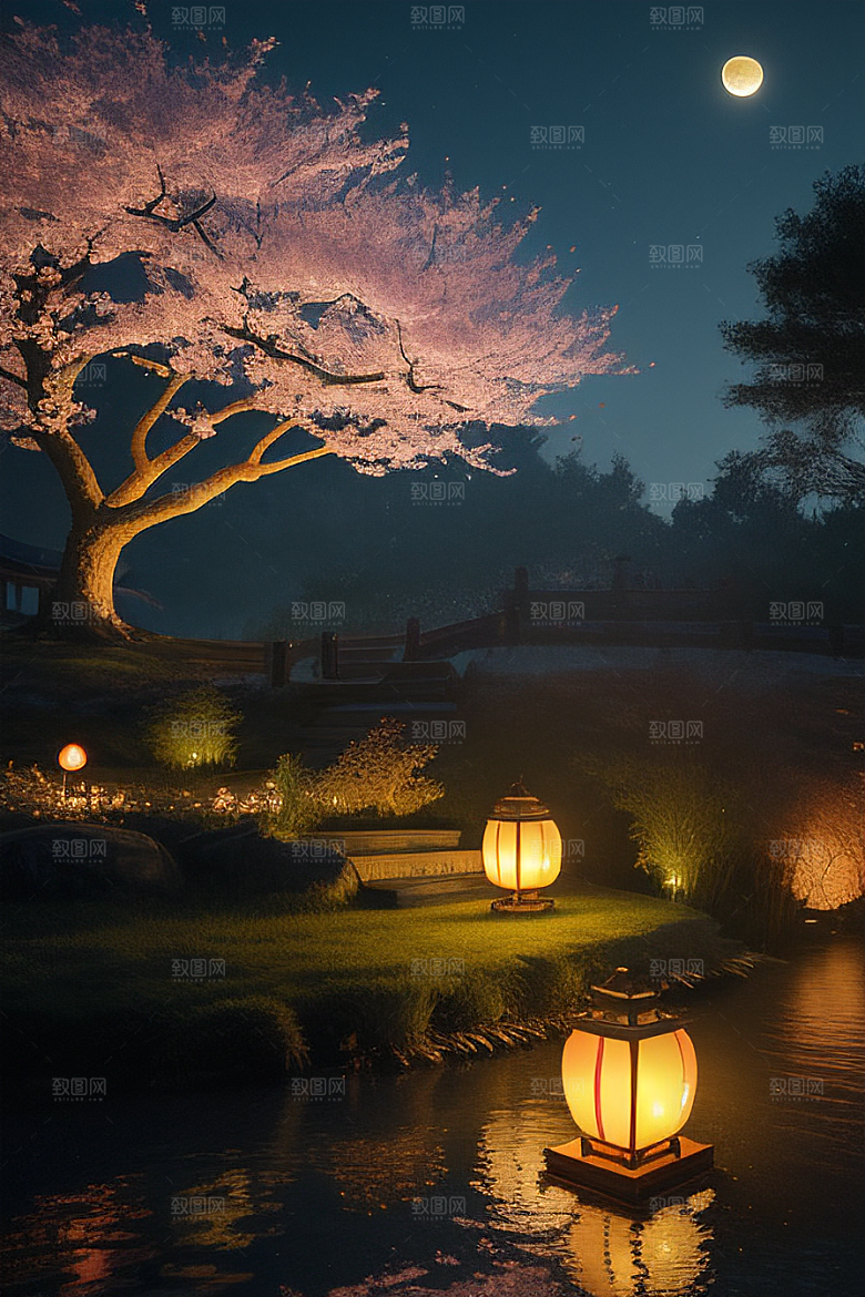 浪漫的画面中秋夜情景