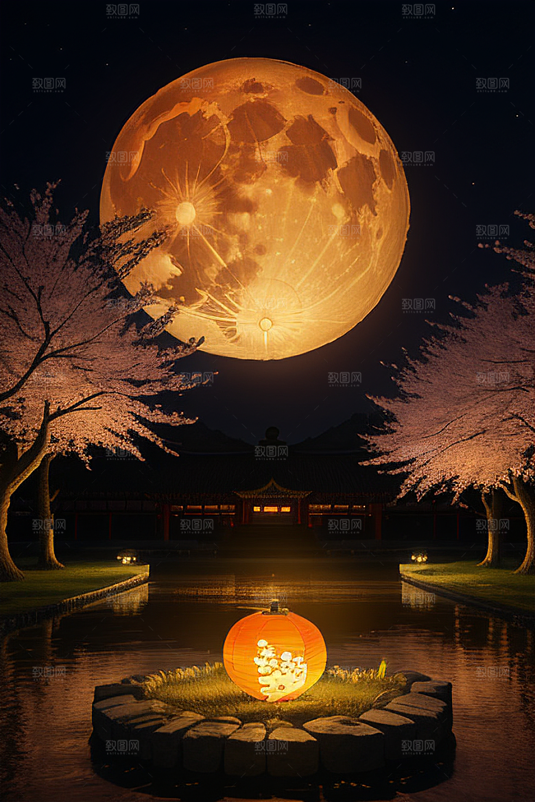 浪漫的画面中秋夜情景