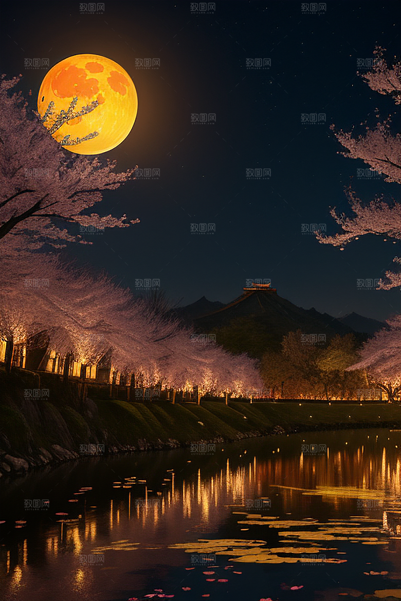 浪漫的画面中秋夜情景