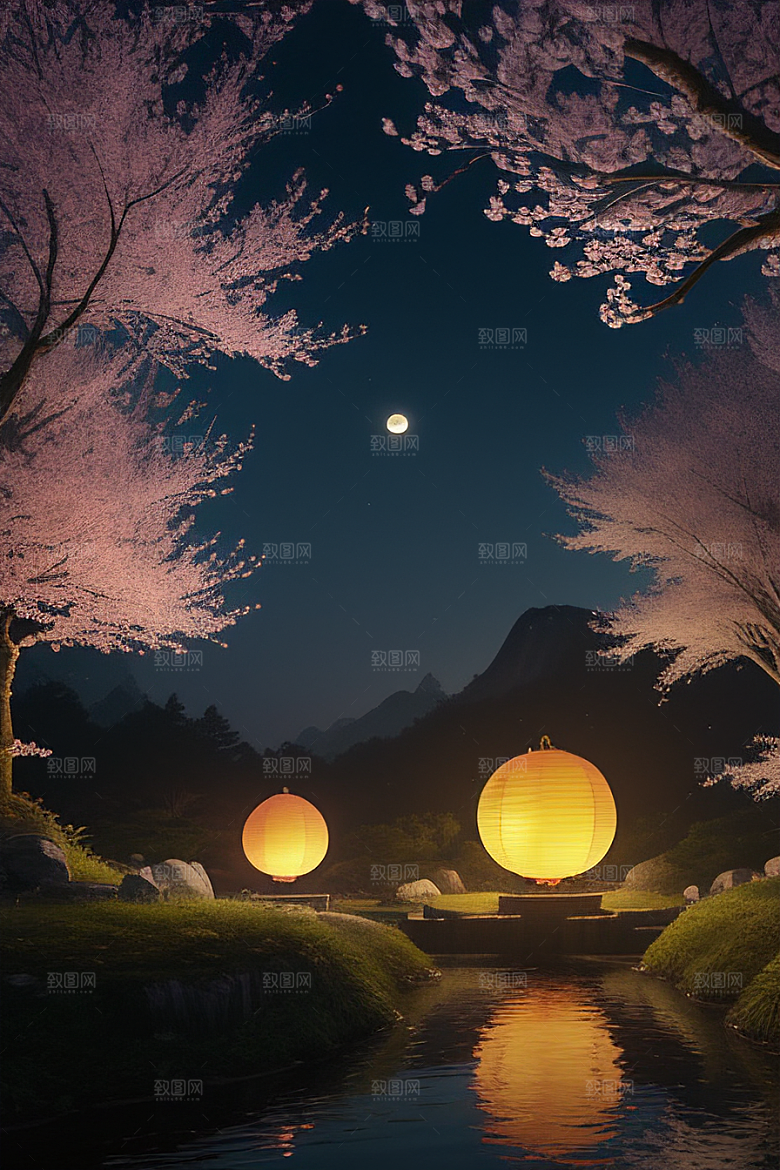 浪漫的画面中秋夜情景