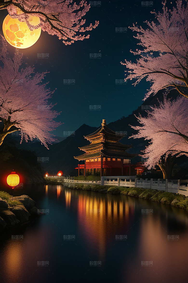 浪漫的画面中秋夜情景