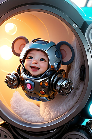 微笑的机器鼠宝宝满满的快乐