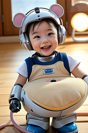 微笑的机器鼠宝宝满满的快乐