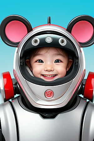 可爱的机器鼠宝宝大眼睛微笑充满喜悦