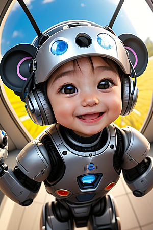 微笑的机器鼠宝宝满满的喜悦