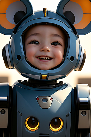 微笑满面的机器鼠宝宝天真无邪的笑容
