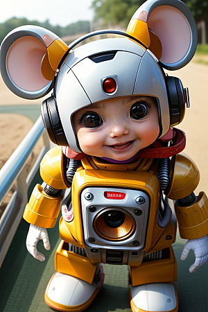 微笑满面的机器鼠宝宝可爱的大眼睛