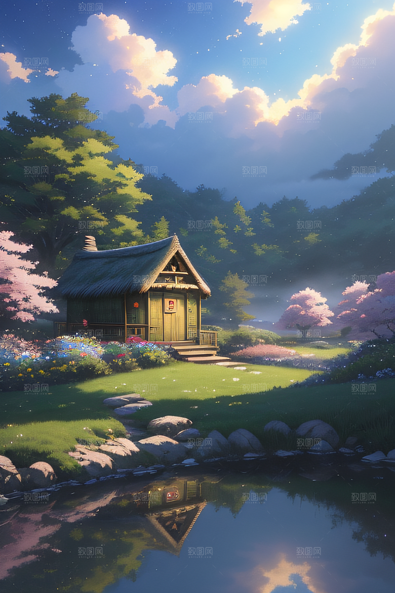 宁静的云中小屋新海诚的美丽画作