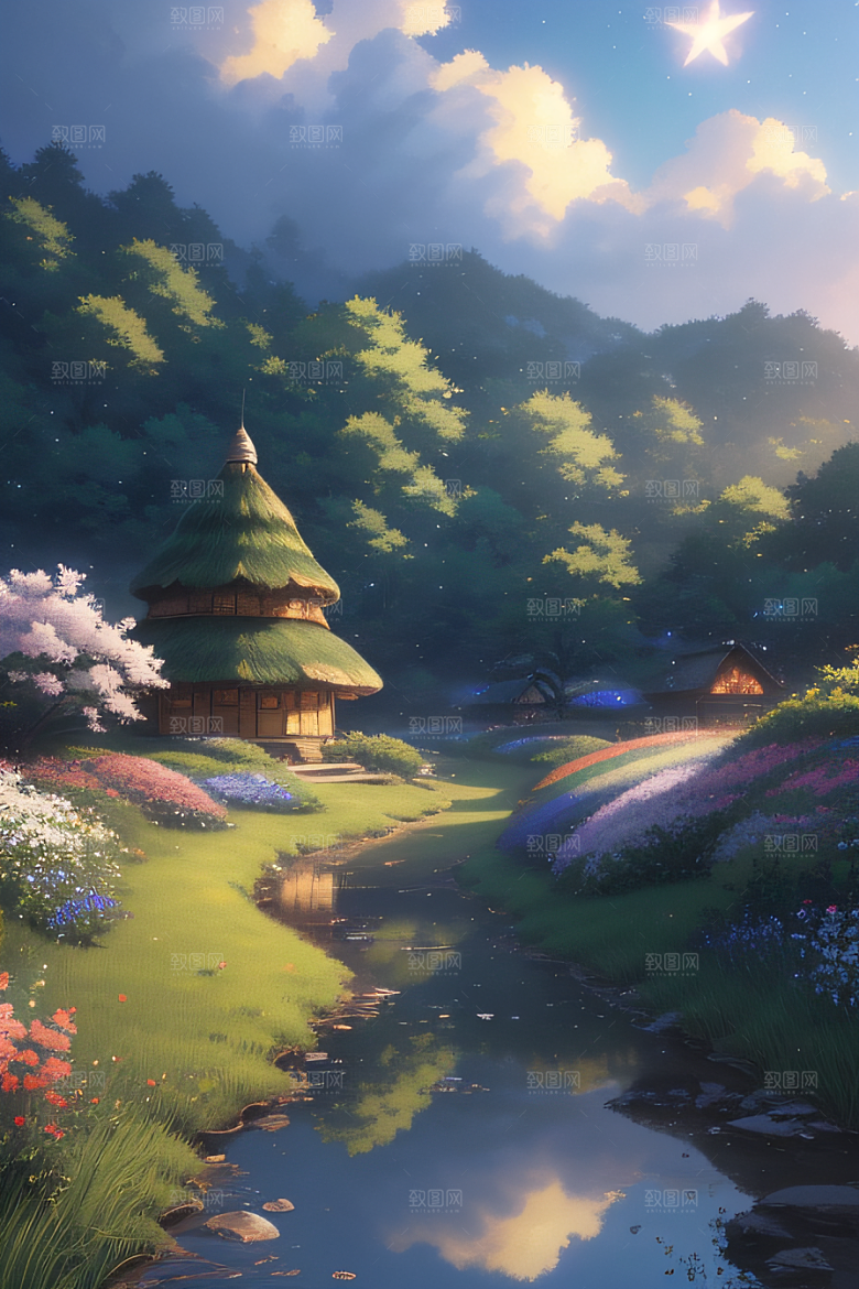 宁静的云中小屋新海诚的美丽画作